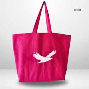 Bold Red Jute Tote Bag With White Bird Print